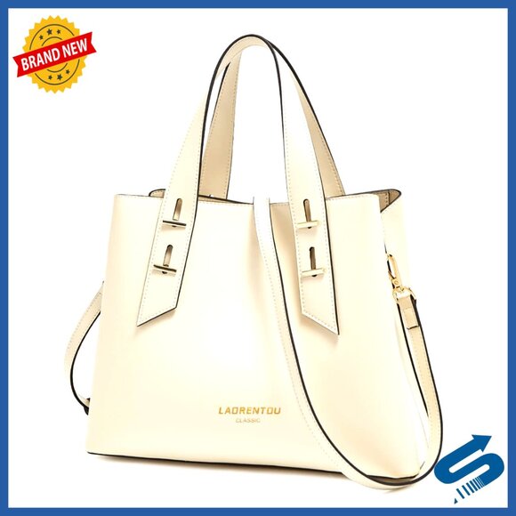 Cow Leather Satchel Crossbody Bag Adjustable Strap Multi Compartment Tote